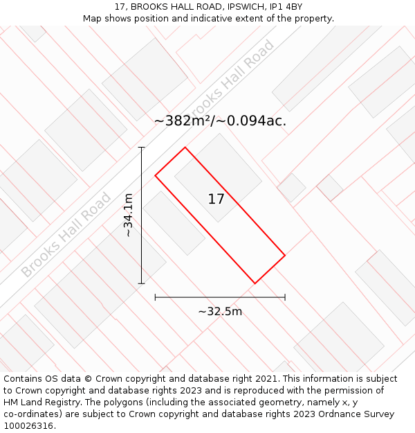 17, BROOKS HALL ROAD, IPSWICH, IP1 4BY: Plot and title map