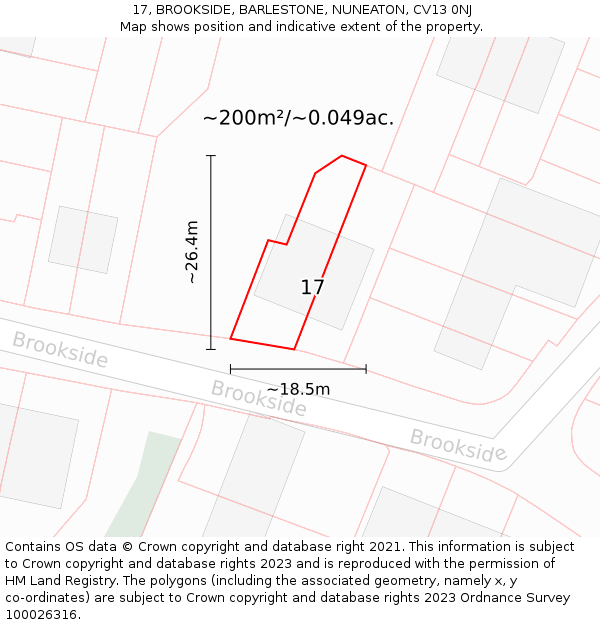17, BROOKSIDE, BARLESTONE, NUNEATON, CV13 0NJ: Plot and title map