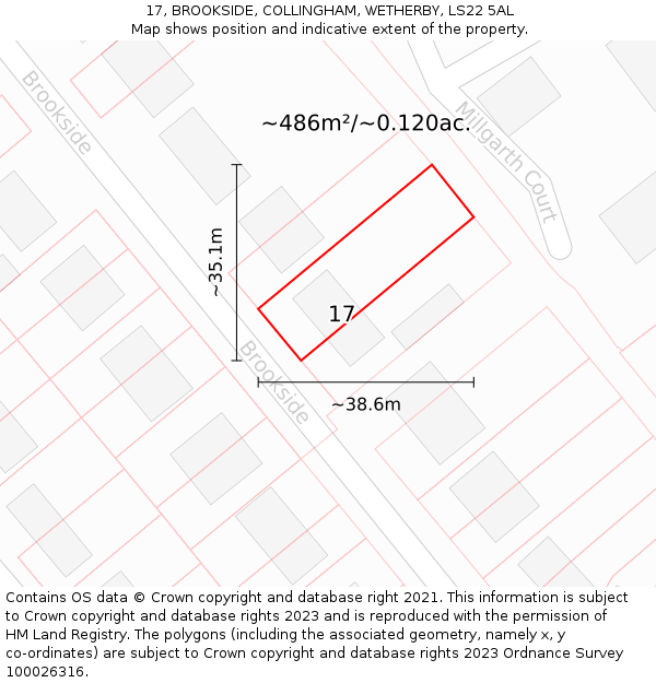 17, BROOKSIDE, COLLINGHAM, WETHERBY, LS22 5AL: Plot and title map