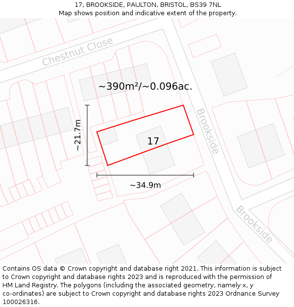 17, BROOKSIDE, PAULTON, BRISTOL, BS39 7NL: Plot and title map
