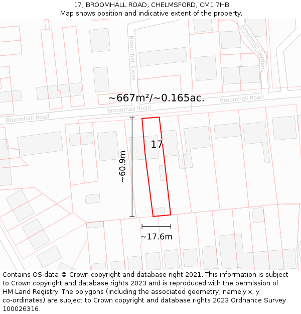 17, BROOMHALL ROAD, CHELMSFORD, CM1 7HB: Plot and title map