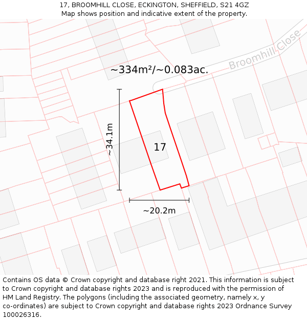 17, BROOMHILL CLOSE, ECKINGTON, SHEFFIELD, S21 4GZ: Plot and title map