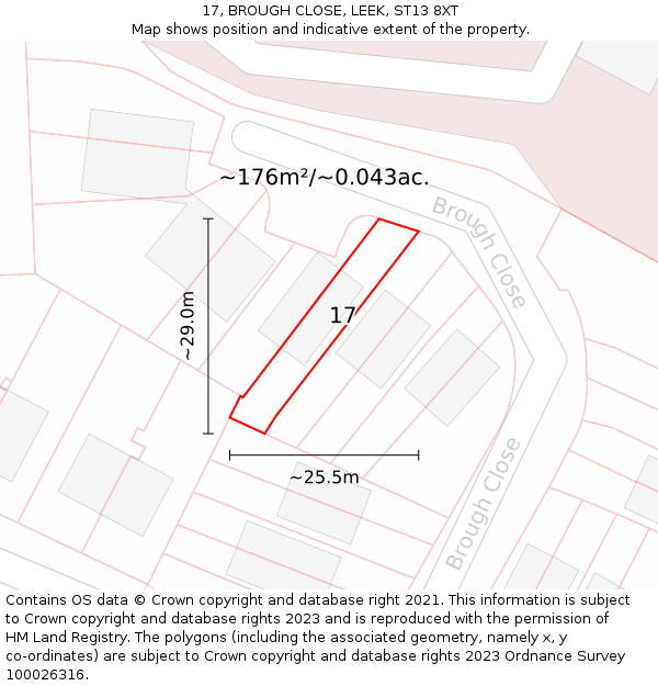 17, BROUGH CLOSE, LEEK, ST13 8XT: Plot and title map