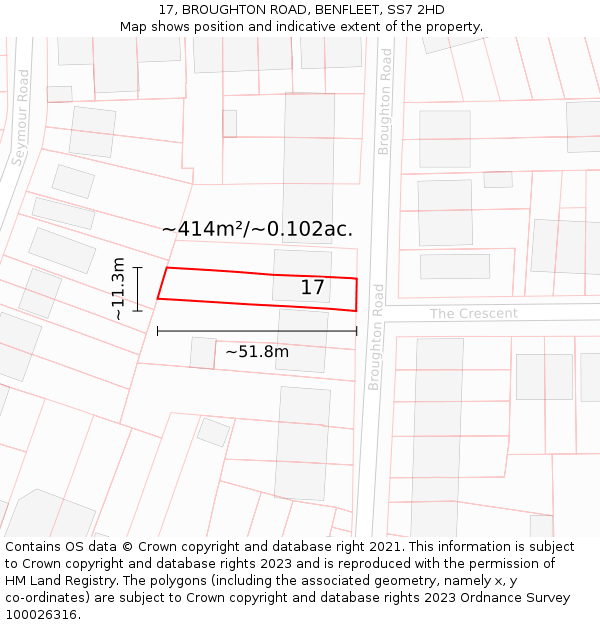17, BROUGHTON ROAD, BENFLEET, SS7 2HD: Plot and title map