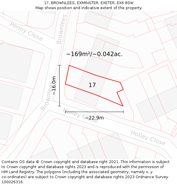 17, BROWNLEES, EXMINSTER, EXETER, EX6 8SW: Plot and title map