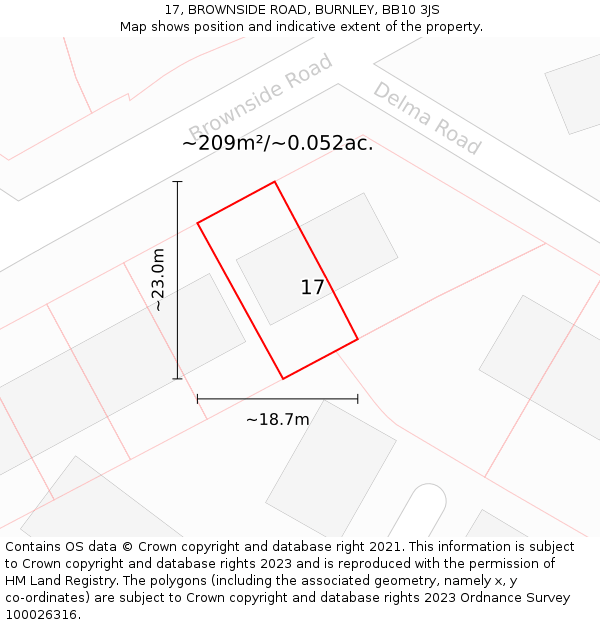 17, BROWNSIDE ROAD, BURNLEY, BB10 3JS: Plot and title map