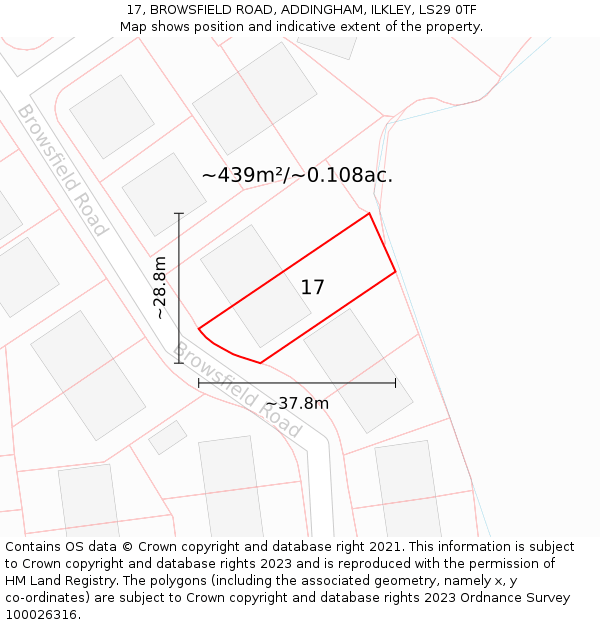 17, BROWSFIELD ROAD, ADDINGHAM, ILKLEY, LS29 0TF: Plot and title map