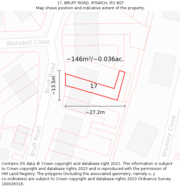 17, BRUFF ROAD, IPSWICH, IP2 8GT: Plot and title map