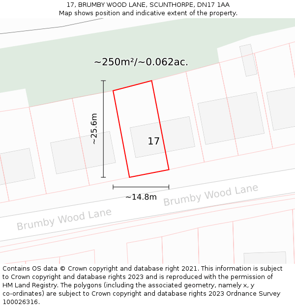 17, BRUMBY WOOD LANE, SCUNTHORPE, DN17 1AA: Plot and title map