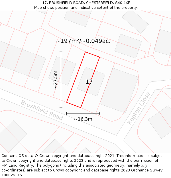 17, BRUSHFIELD ROAD, CHESTERFIELD, S40 4XF: Plot and title map