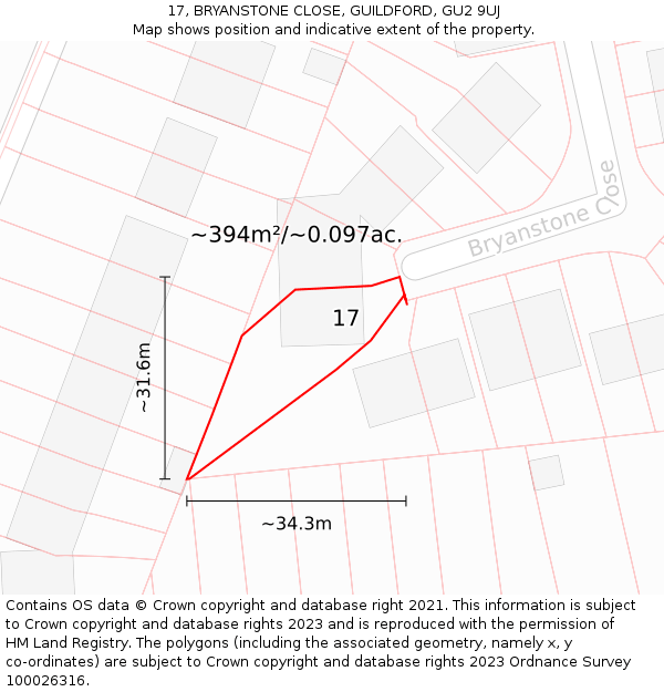17, BRYANSTONE CLOSE, GUILDFORD, GU2 9UJ: Plot and title map