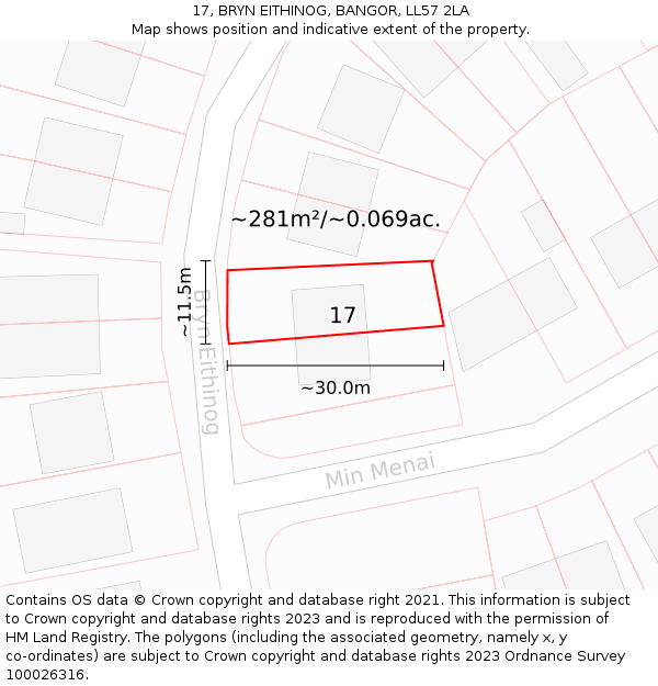 17, BRYN EITHINOG, BANGOR, LL57 2LA: Plot and title map