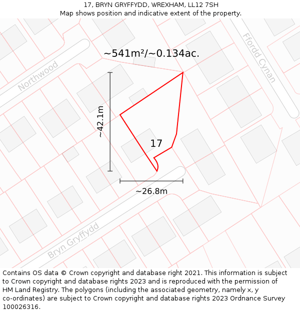 17, BRYN GRYFFYDD, WREXHAM, LL12 7SH: Plot and title map