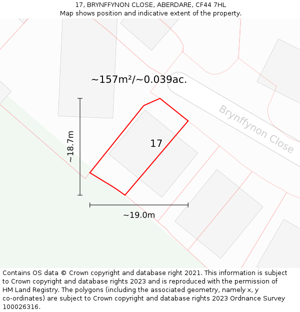 17, BRYNFFYNON CLOSE, ABERDARE, CF44 7HL: Plot and title map