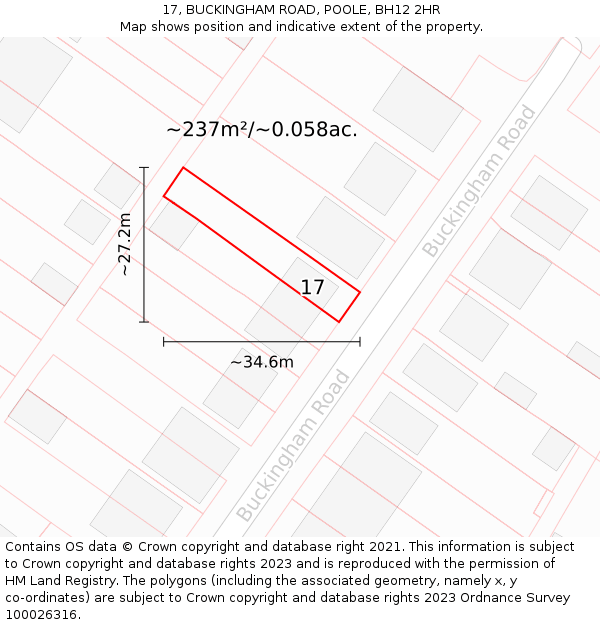 17, BUCKINGHAM ROAD, POOLE, BH12 2HR: Plot and title map