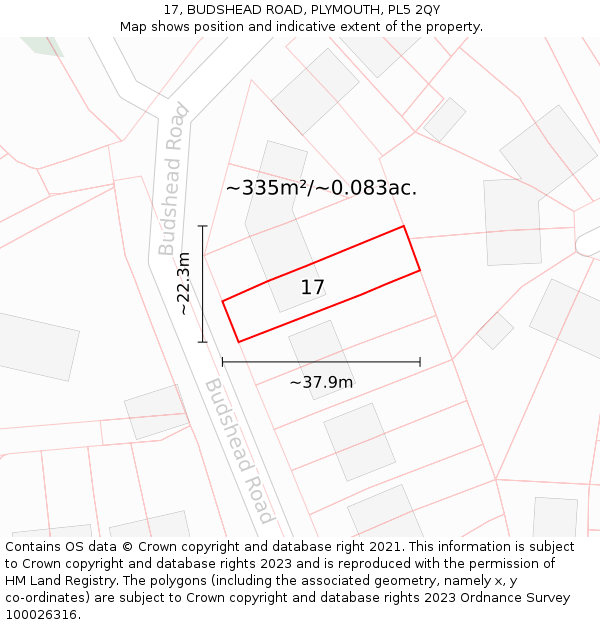 17, BUDSHEAD ROAD, PLYMOUTH, PL5 2QY: Plot and title map