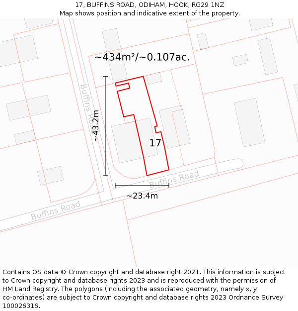 17, BUFFINS ROAD, ODIHAM, HOOK, RG29 1NZ: Plot and title map