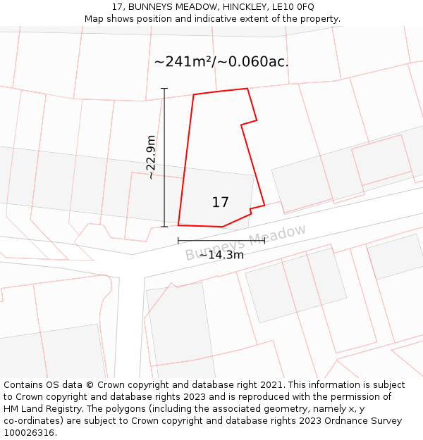 17, BUNNEYS MEADOW, HINCKLEY, LE10 0FQ: Plot and title map