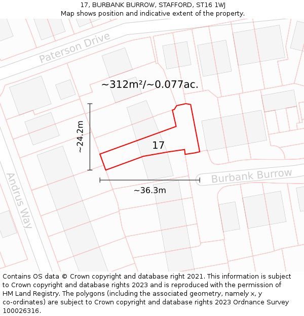 17, BURBANK BURROW, STAFFORD, ST16 1WJ: Plot and title map