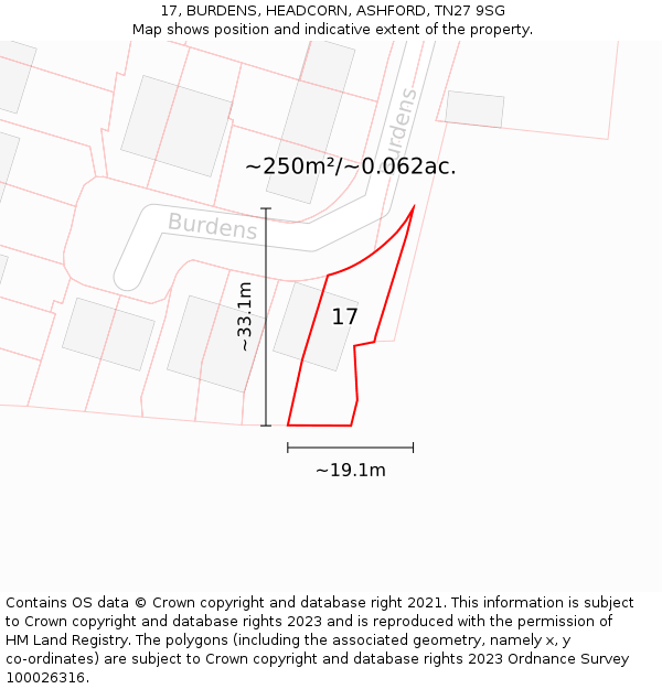 17, BURDENS, HEADCORN, ASHFORD, TN27 9SG: Plot and title map