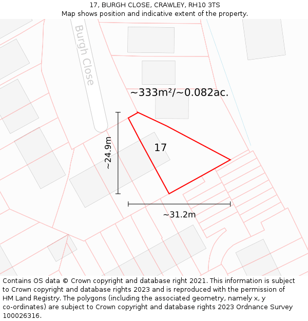 17, BURGH CLOSE, CRAWLEY, RH10 3TS: Plot and title map
