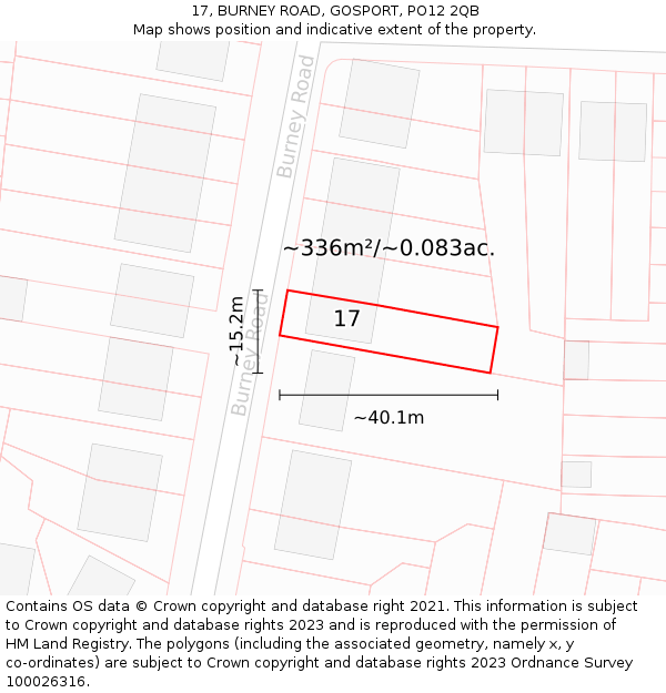 17, BURNEY ROAD, GOSPORT, PO12 2QB: Plot and title map