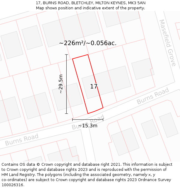 17, BURNS ROAD, BLETCHLEY, MILTON KEYNES, MK3 5AN: Plot and title map
