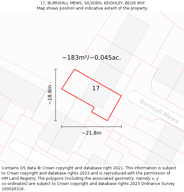 17, BURNSALL MEWS, SILSDEN, KEIGHLEY, BD20 9NY: Plot and title map