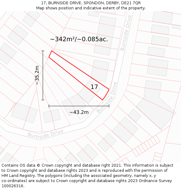 17, BURNSIDE DRIVE, SPONDON, DERBY, DE21 7QR: Plot and title map