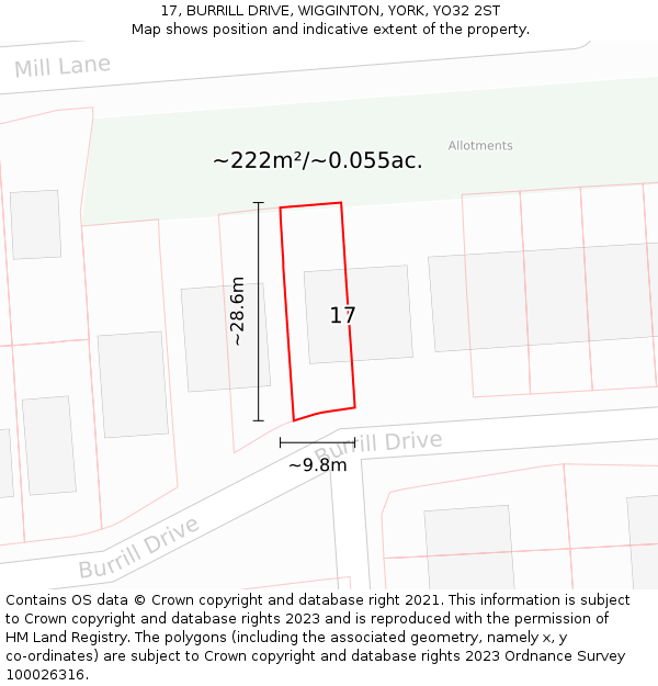 17, BURRILL DRIVE, WIGGINTON, YORK, YO32 2ST: Plot and title map
