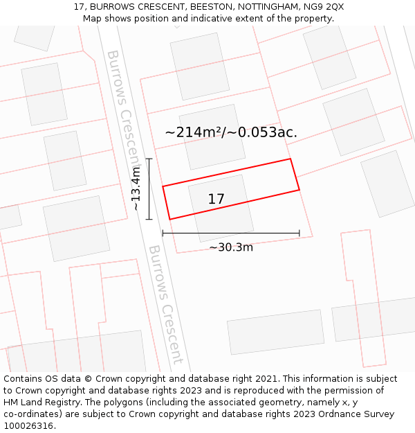 17, BURROWS CRESCENT, BEESTON, NOTTINGHAM, NG9 2QX: Plot and title map