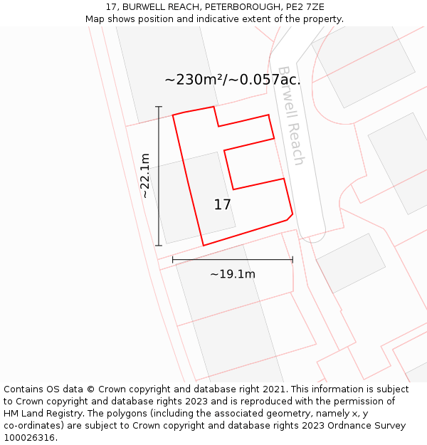 17, BURWELL REACH, PETERBOROUGH, PE2 7ZE: Plot and title map