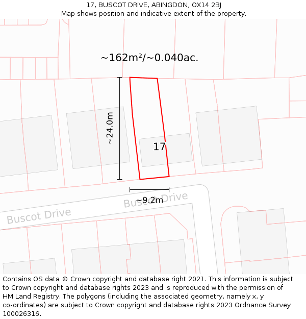 17, BUSCOT DRIVE, ABINGDON, OX14 2BJ: Plot and title map