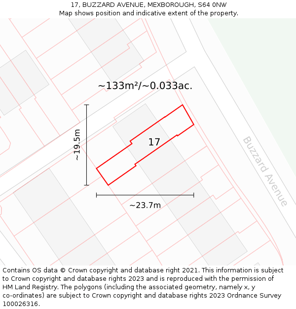 17, BUZZARD AVENUE, MEXBOROUGH, S64 0NW: Plot and title map