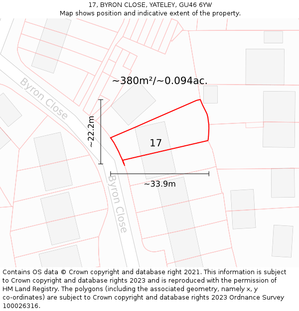 17, BYRON CLOSE, YATELEY, GU46 6YW: Plot and title map