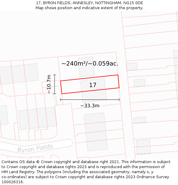 17, BYRON FIELDS, ANNESLEY, NOTTINGHAM, NG15 0DE: Plot and title map