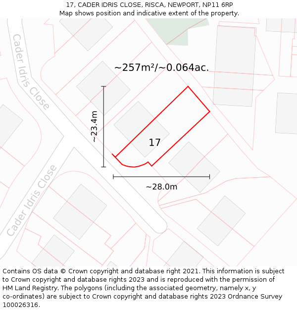 17, CADER IDRIS CLOSE, RISCA, NEWPORT, NP11 6RP: Plot and title map