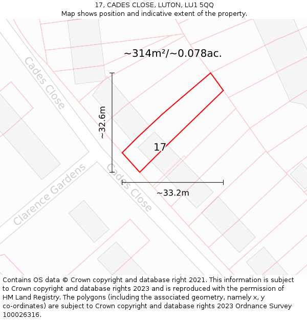 17, CADES CLOSE, LUTON, LU1 5QQ: Plot and title map