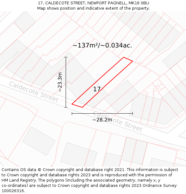 17, CALDECOTE STREET, NEWPORT PAGNELL, MK16 0BU: Plot and title map