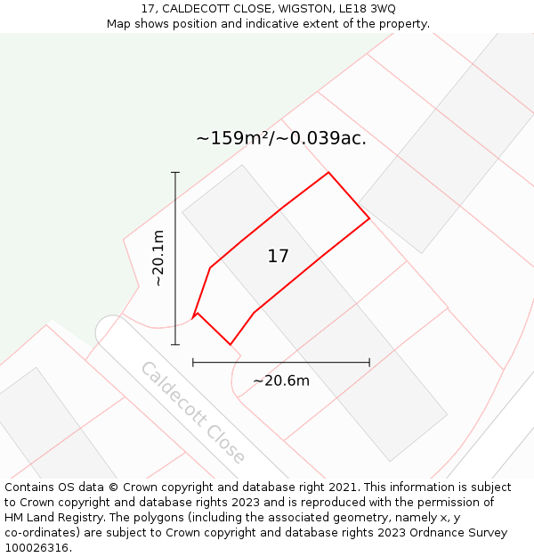 17, CALDECOTT CLOSE, WIGSTON, LE18 3WQ: Plot and title map