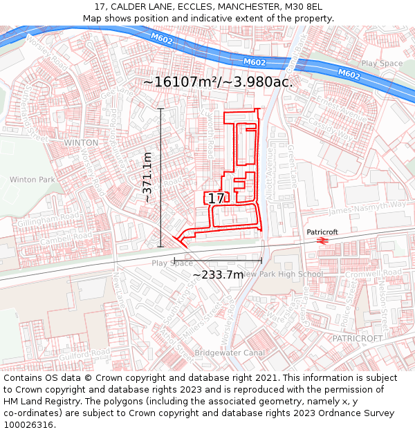 17, CALDER LANE, ECCLES, MANCHESTER, M30 8EL: Plot and title map
