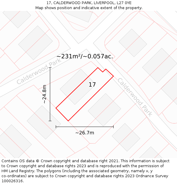 17, CALDERWOOD PARK, LIVERPOOL, L27 0YE: Plot and title map
