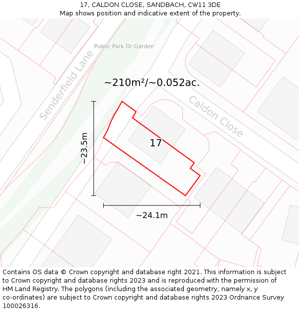 17, CALDON CLOSE, SANDBACH, CW11 3DE: Plot and title map