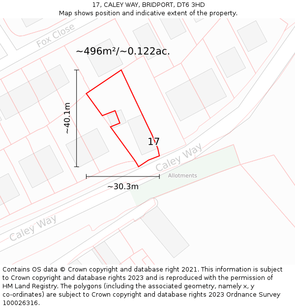17, CALEY WAY, BRIDPORT, DT6 3HD: Plot and title map
