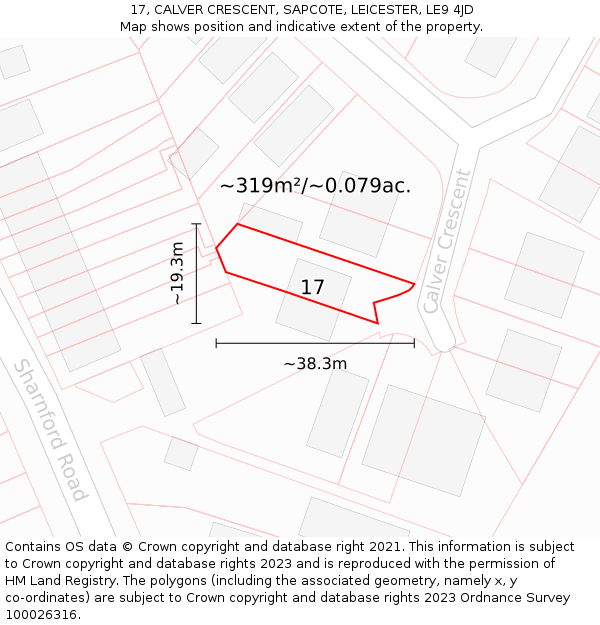 17, CALVER CRESCENT, SAPCOTE, LEICESTER, LE9 4JD: Plot and title map