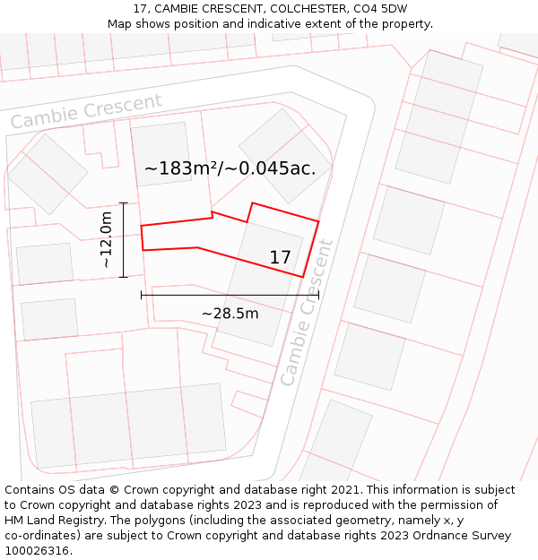 17, CAMBIE CRESCENT, COLCHESTER, CO4 5DW: Plot and title map
