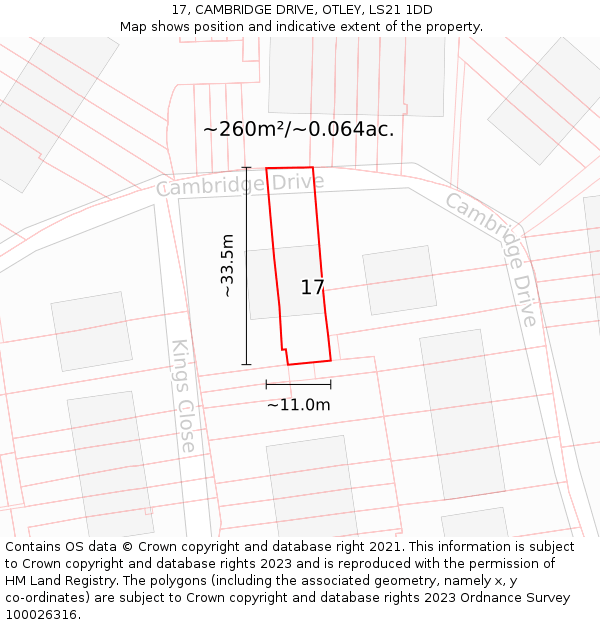 17, CAMBRIDGE DRIVE, OTLEY, LS21 1DD: Plot and title map