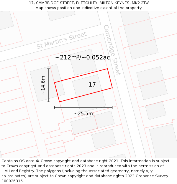 17, CAMBRIDGE STREET, BLETCHLEY, MILTON KEYNES, MK2 2TW: Plot and title map