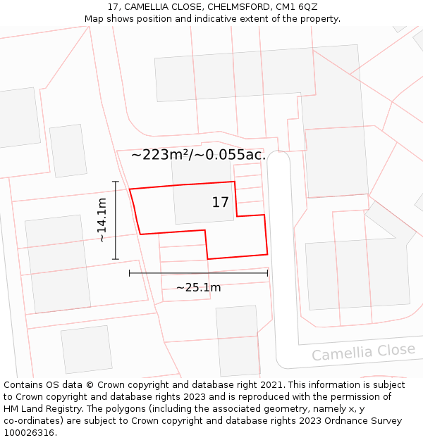17, CAMELLIA CLOSE, CHELMSFORD, CM1 6QZ: Plot and title map