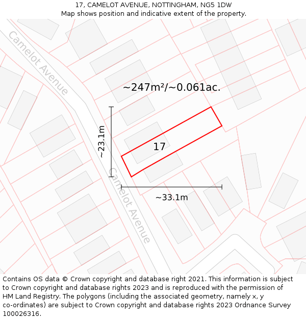 17, CAMELOT AVENUE, NOTTINGHAM, NG5 1DW: Plot and title map